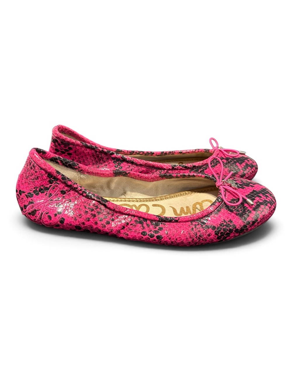 Sam Edelman Hot Pink Snake-Print Ballet Flats - Picture 2 of 5
